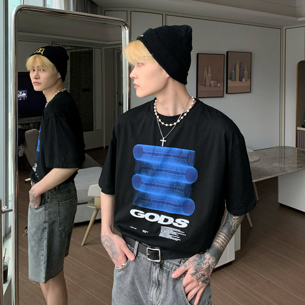 Korean Design Sense Versatile Casual Couple T-shirt Summer Round Tapered Round Neck Short Sleeve Men''s Shirt