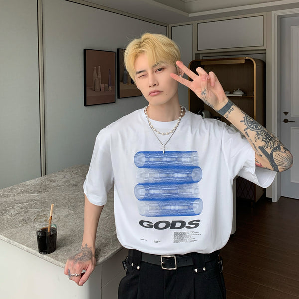 Korean Design Sense Versatile Casual Couple T-shirt Summer Round Tapered Round Neck Short Sleeve Men''s Shirt
