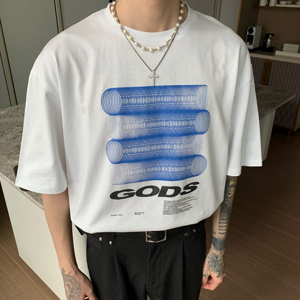 Korean Design Sense Versatile Casual Couple T-shirt Summer Round Tapered Round Neck Short Sleeve Men''s Shirt