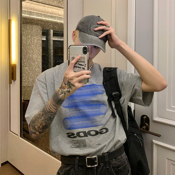 Korean Design Sense Versatile Casual Couple T-shirt Summer Round Tapered Round Neck Short Sleeve Men''s Shirt