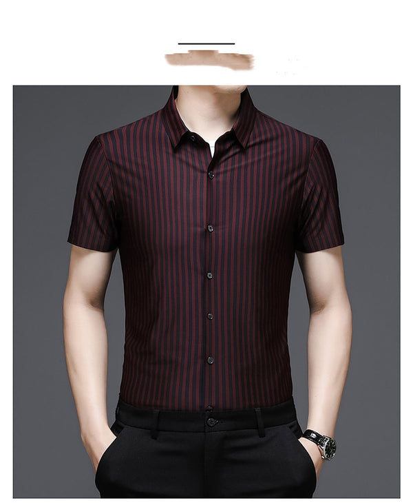 Woodpecker Silk Shirt Men''s Short Sleeve Middle-aged