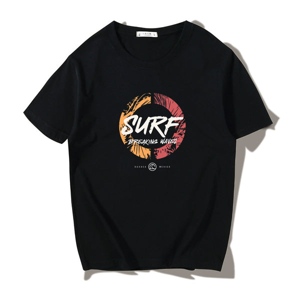 Short Sleeve T-shirt Men"s Fashion Brand Pure Cotton Harbor Style Versatile Summer New Loose Print Crew Neck Japanese