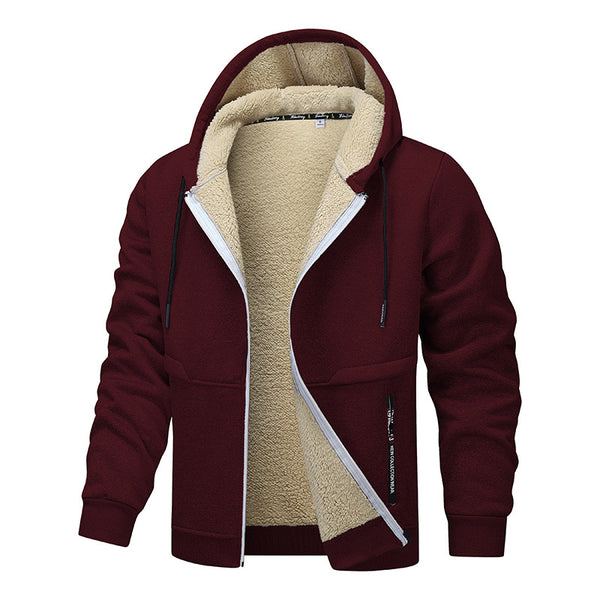 Casual Hoodies For Men Heavyweight Fleece Sweatshirt Winter Thick Sherpa Lined Hooded Zipper Jacket Thick Streetwear Coats