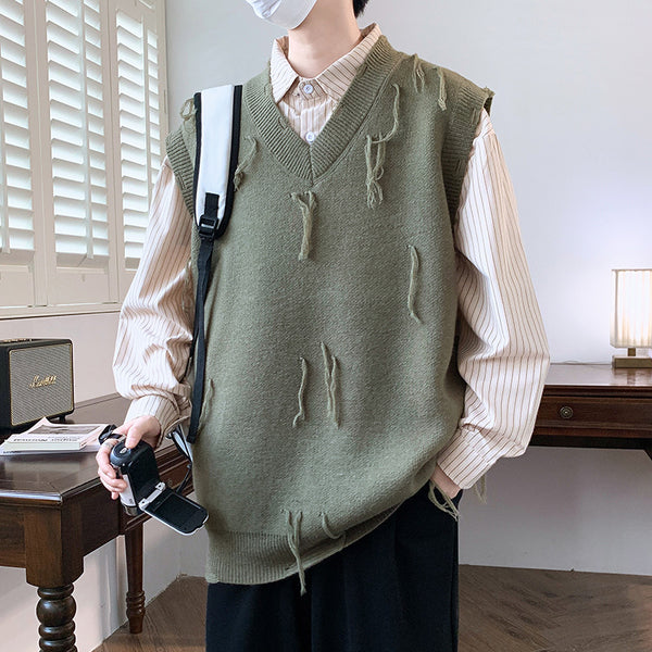 New Casual Sweater Men Sleeveless Knitwear Men