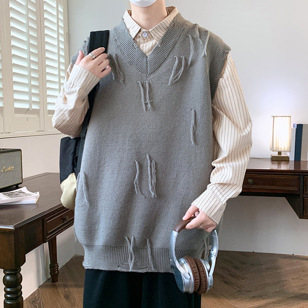 New Casual Sweater Men Sleeveless Knitwear Men