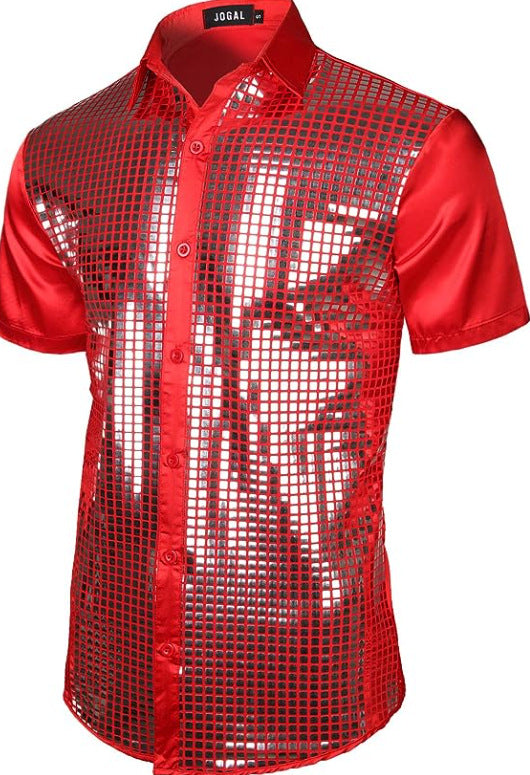 Sequined Button-down Shirt 70 S Disco Party Cosplay Clothing